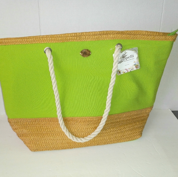Cappelli NWT green beach bag with inside zip pocket. Braided rope handles - Picture 1 of 9